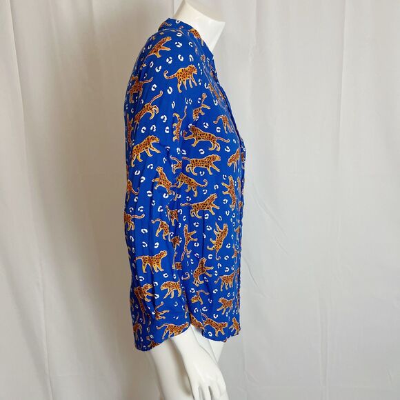 BeachLunchLounge Blue Leopard Animal Long Sleeve Button Up Blouse Women's Size S - Picture 3 of 6